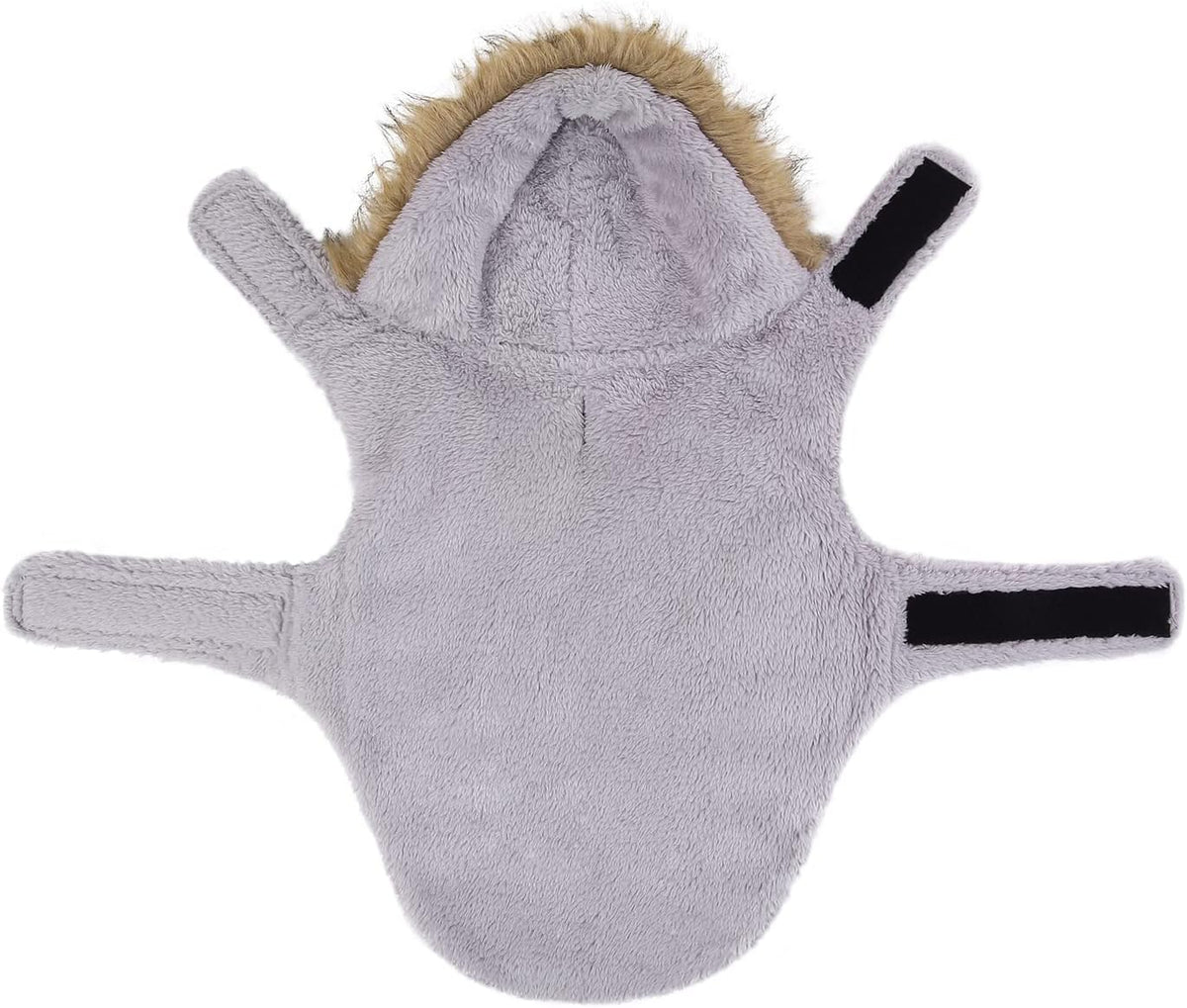 Adjustable hook and loop fasteners on dog parka