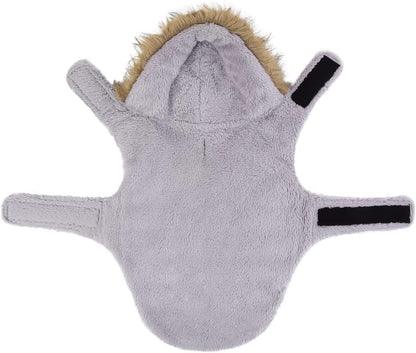 Adjustable hook and loop fasteners on dog parka
