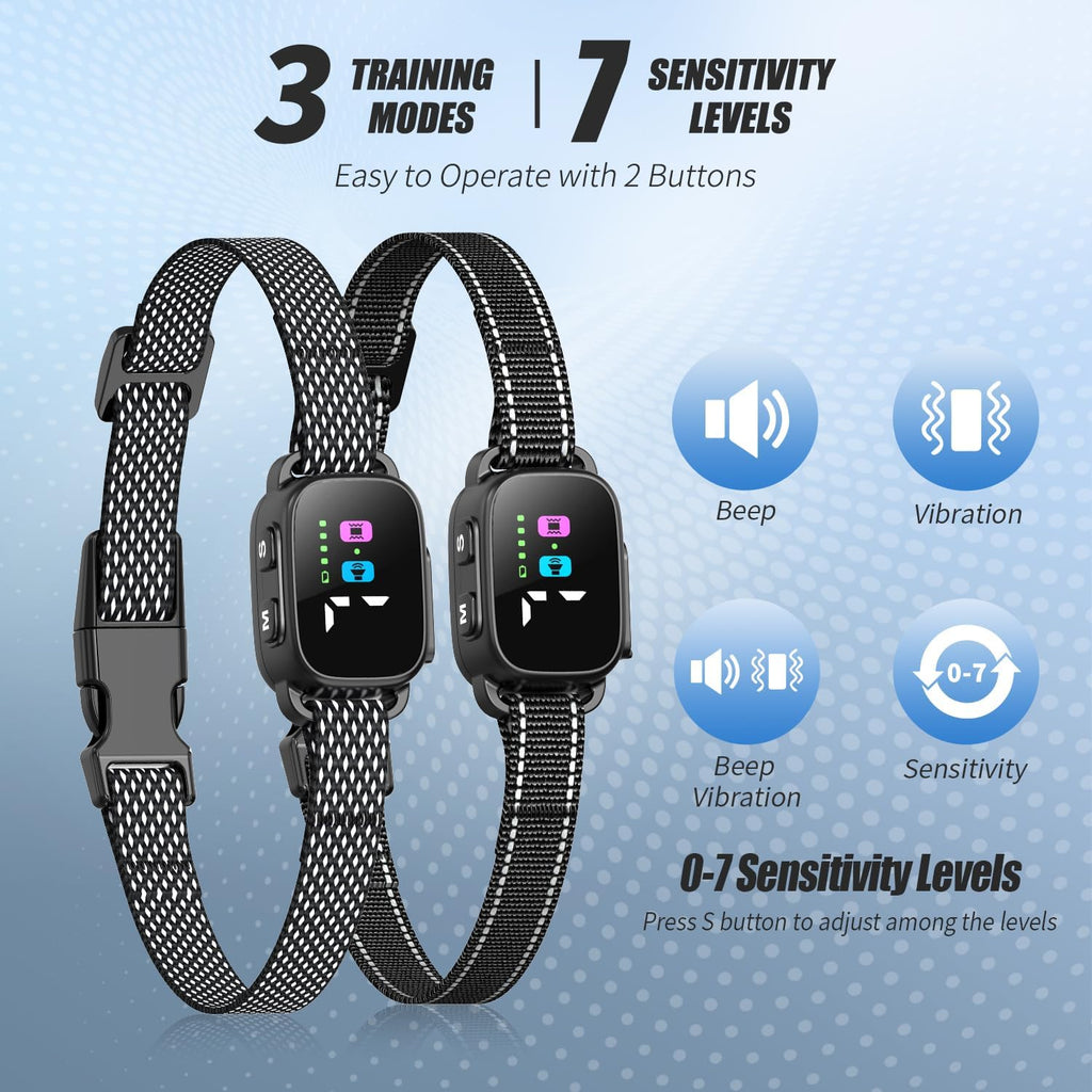 Side profile of Yjwfhpu rechargeable anti bark collar with adjustable strap