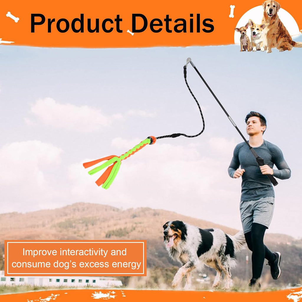 SYOOY extendable stainless steel dog teaser stick with premium non slip silicone grip detailing.