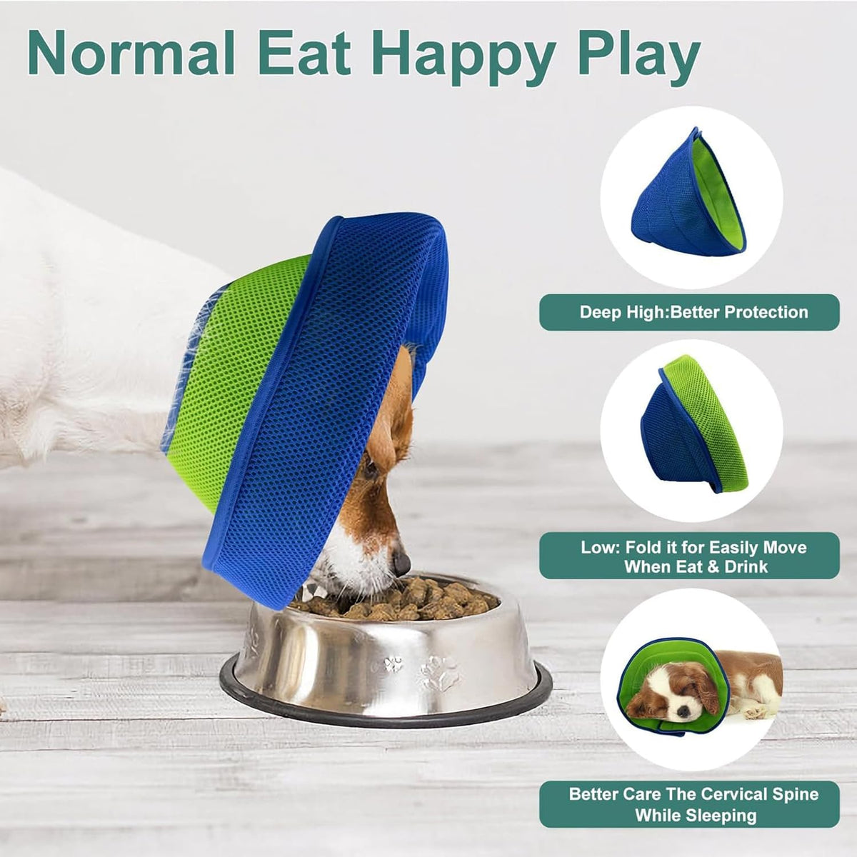 Adjustable lightweight mesh pet cone collar on a large dog