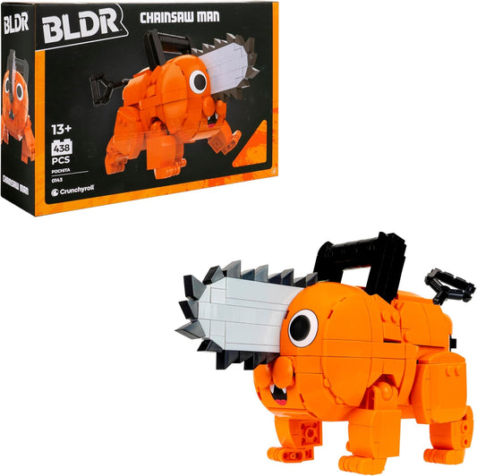 BLDR Chainsaw Man Pochita Building Set front view showing assembled orange chainsaw devil figure