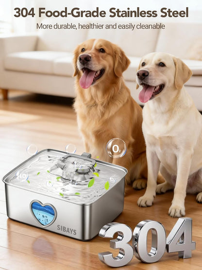 Close up of Sibays dog water fountain LED light and level window