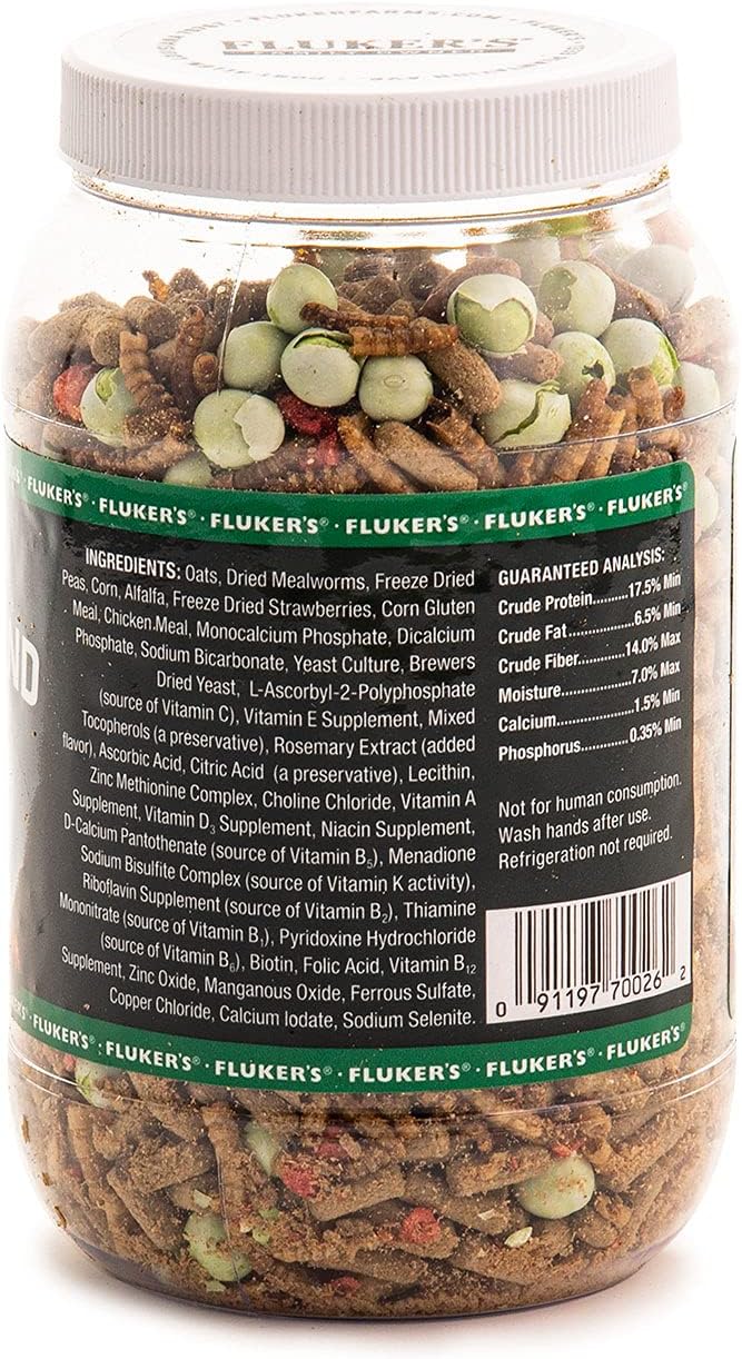 Freeze dried strawberries and mealworms inside turtle food container