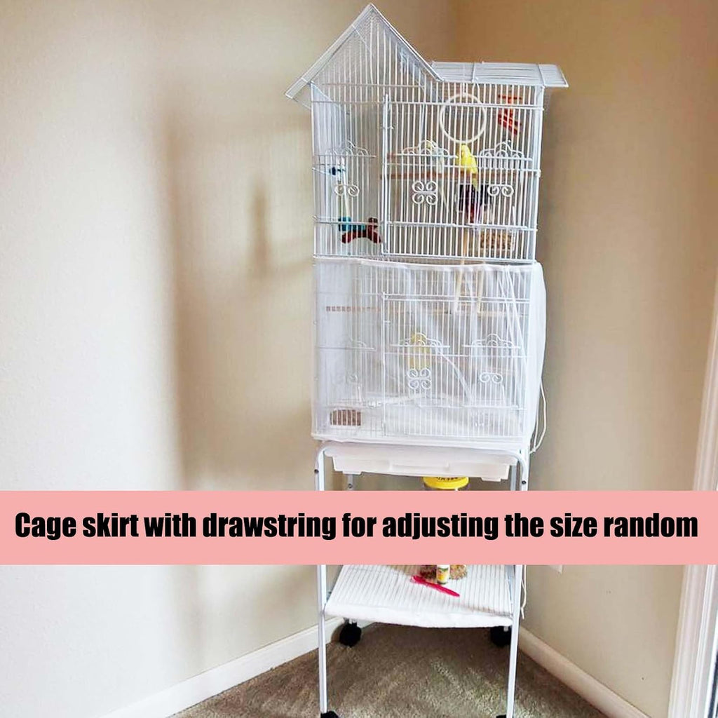 Bird cage seed catcher deployed on a large square enclosure