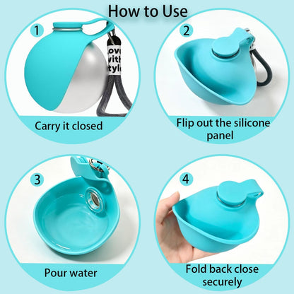 Cxyrna stainless steel dog water bottle showing the integrated nylon wrist strap attached.