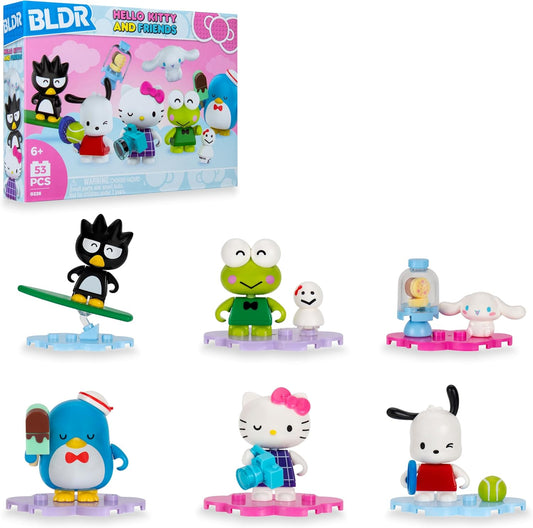 BLDR Hello Kitty and Friends Minifigures Six Pack front view of box showcasing all six Sanrio collectible toy characters.