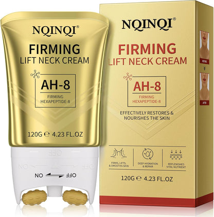 NQINQI AH-8 Firming Neck Cream with Roller front view of the gold tube package