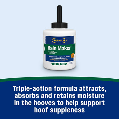 Premium equine hoof dressing containing neatsfoot oil, pine tar, and lanolin for strong horse hooves.