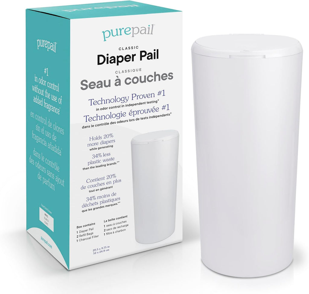 PurePail Classic diaper pail front view in white