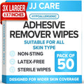 JJ CARE Adhesive Remover Wipes 50 count box front view medical tape remover