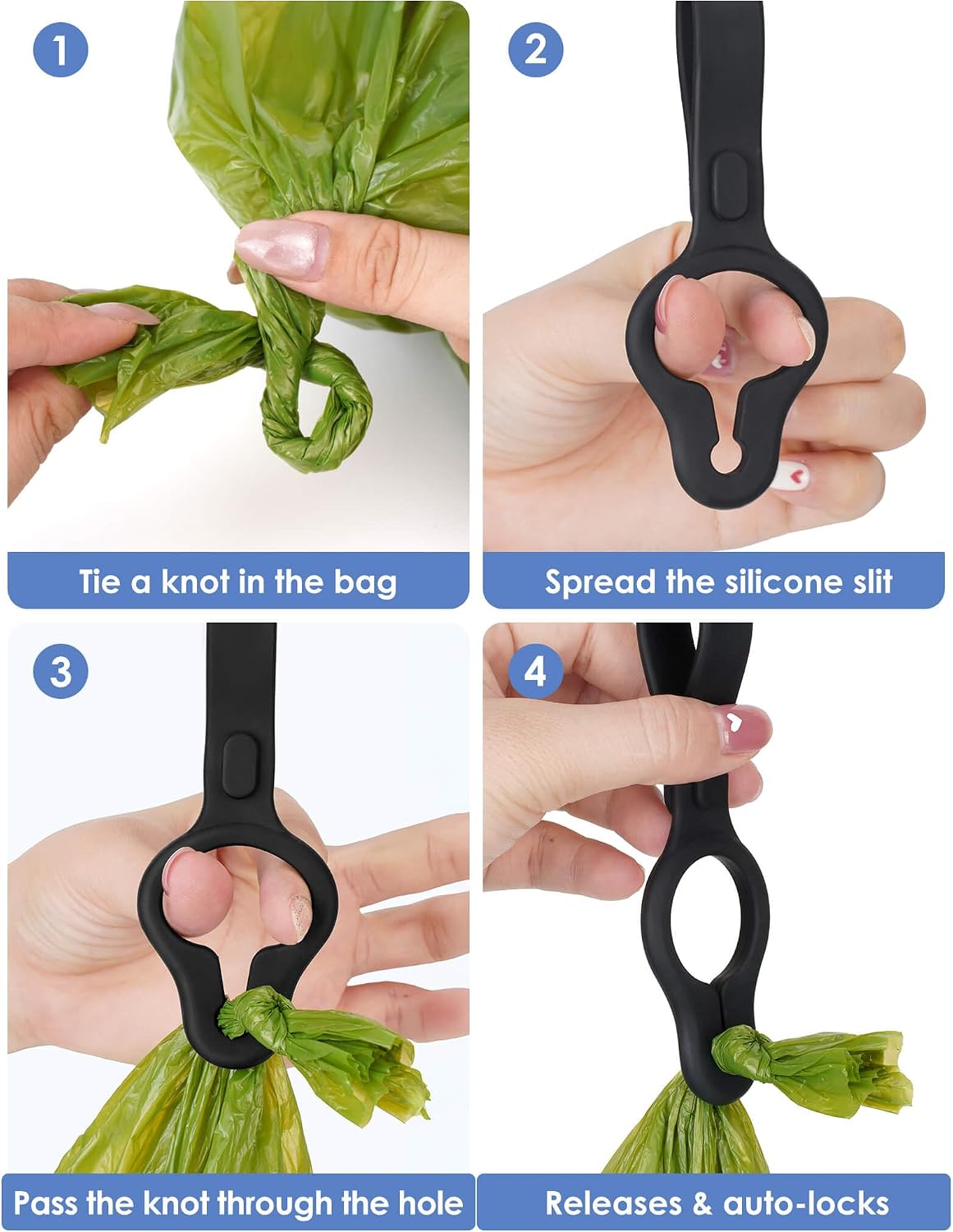 Gobeigo imported pet waste bag clip attached to a stroller handle during a walk
