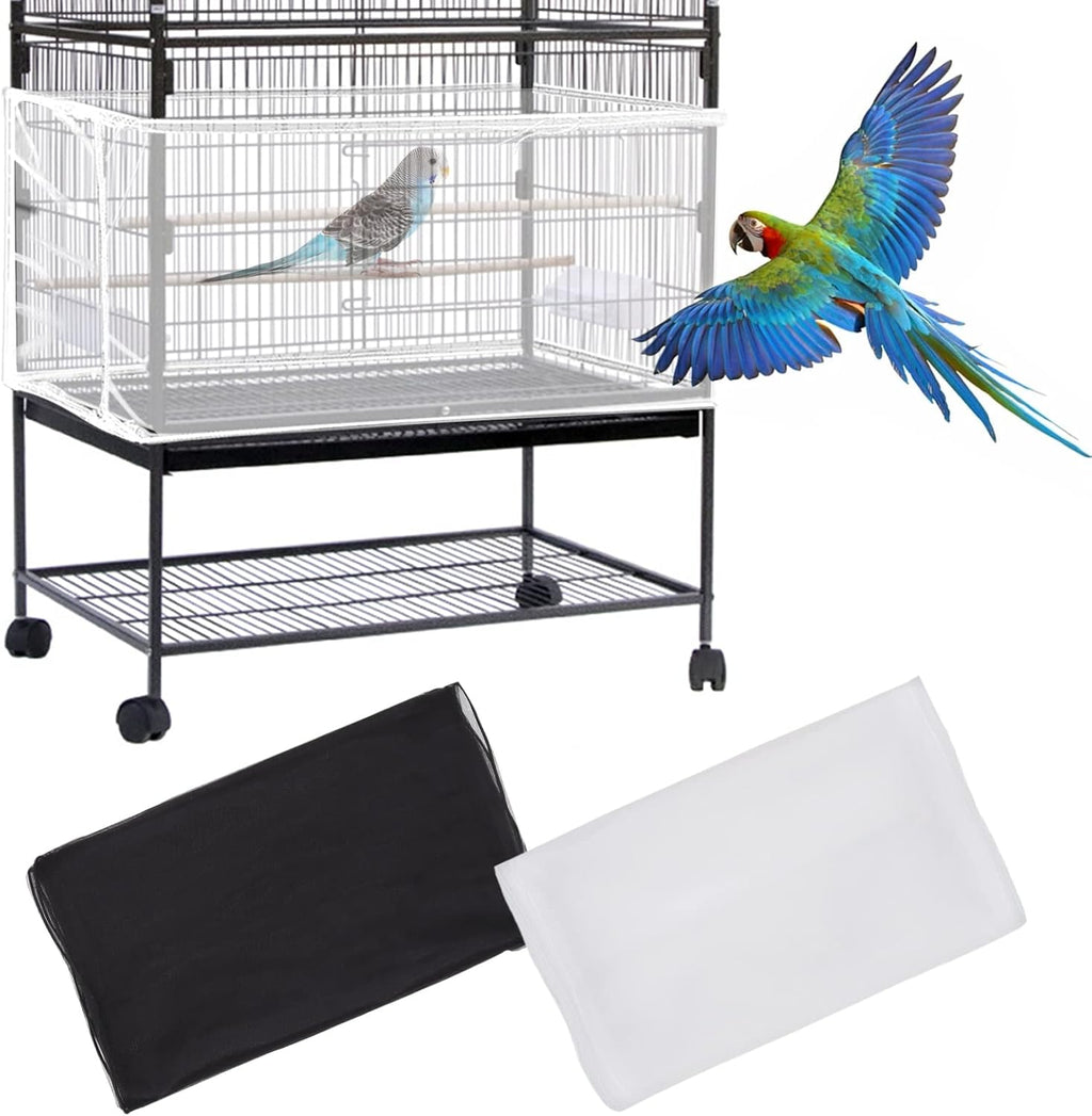 Daoeny 2Pcs Universal Bird Cage Cover, Adjustable Seed Feather Catcher, Soft Airy Nylon Mesh Parrot Net, Birdcage Cover Skirt Sheer Guard for Round Square Cages (Green+ Blue) - Image 11