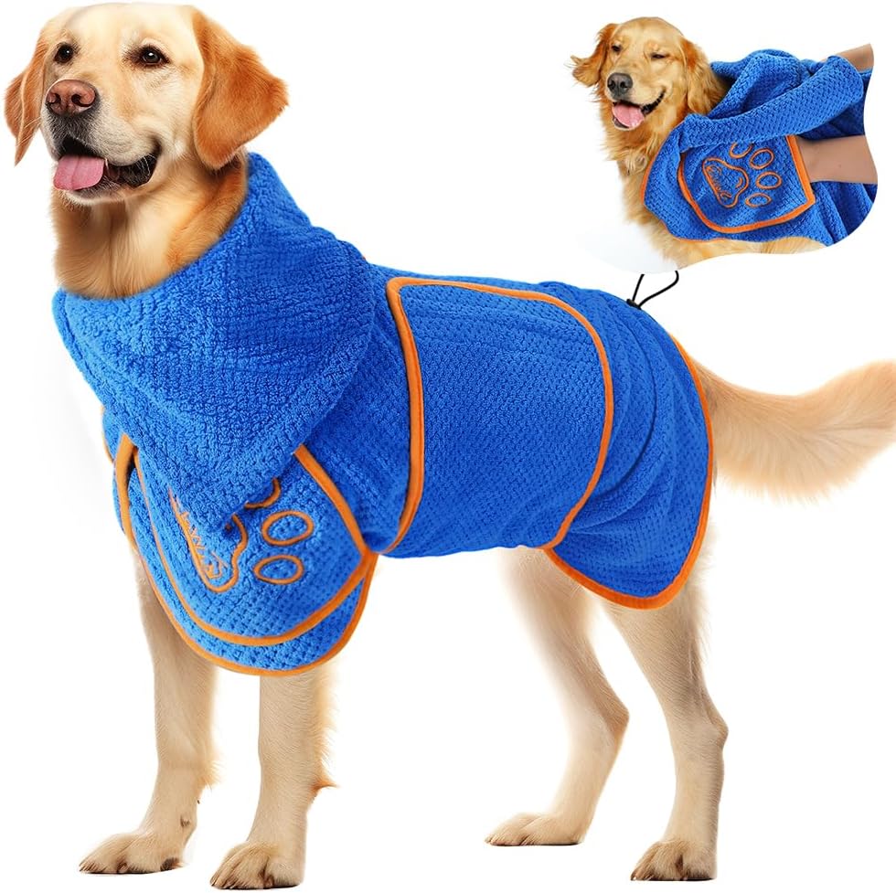 SlowTon Dog Bathrobe Drying Coat - Super Absorbent Microfiber Towel Wrap with Adjustable Collar & Belly Strap, Fast Drying Bath Robe for After Bath Swim, for Large, Medium, Small Dogs (Pink L) - Image 11