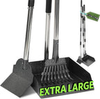 Sturdy metal pet rake cleaning up yard debris from gravel surface.