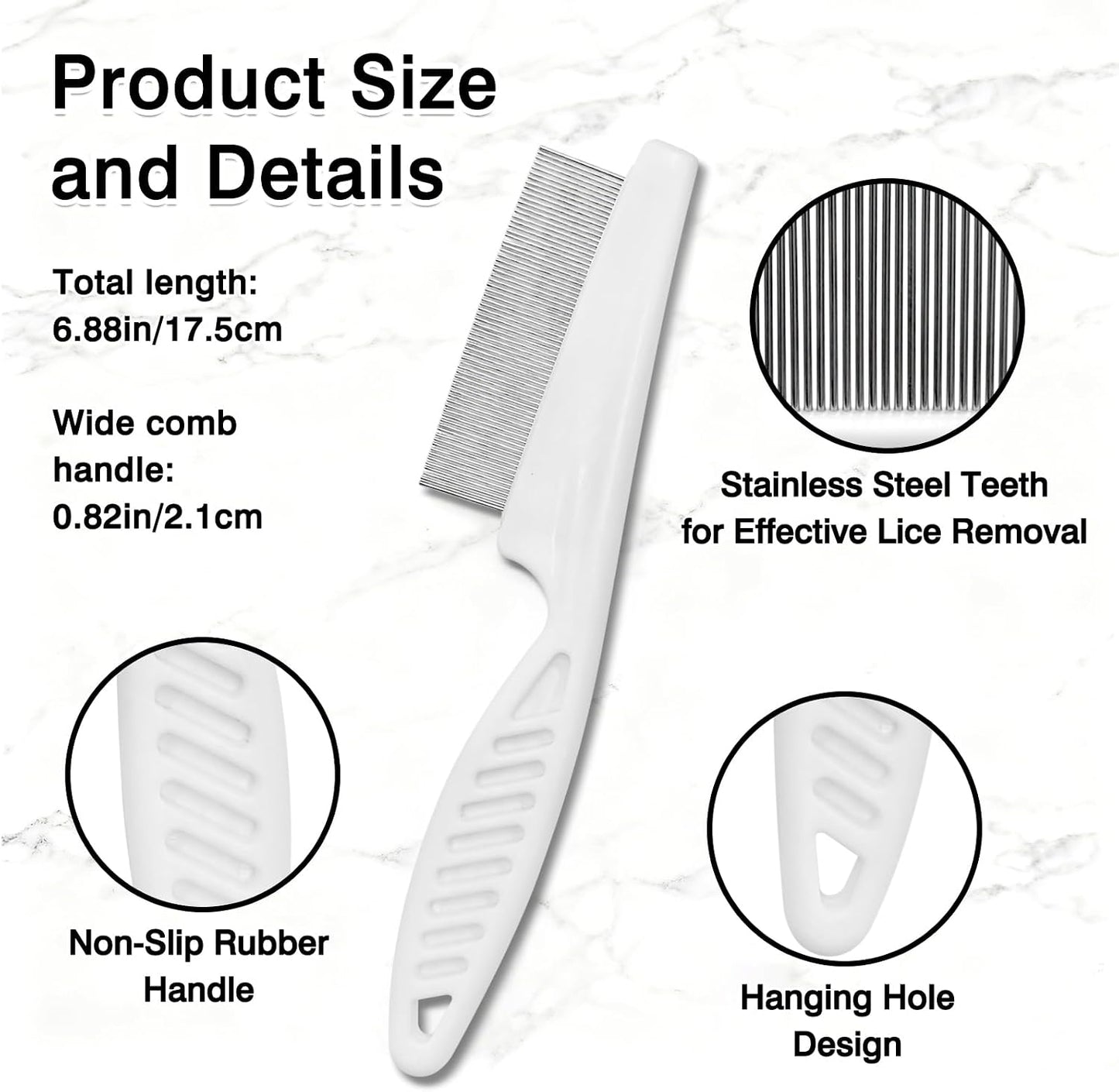 Three pieces of 55 TRENDS stainless steel fine-toothed combs laid out neatly.