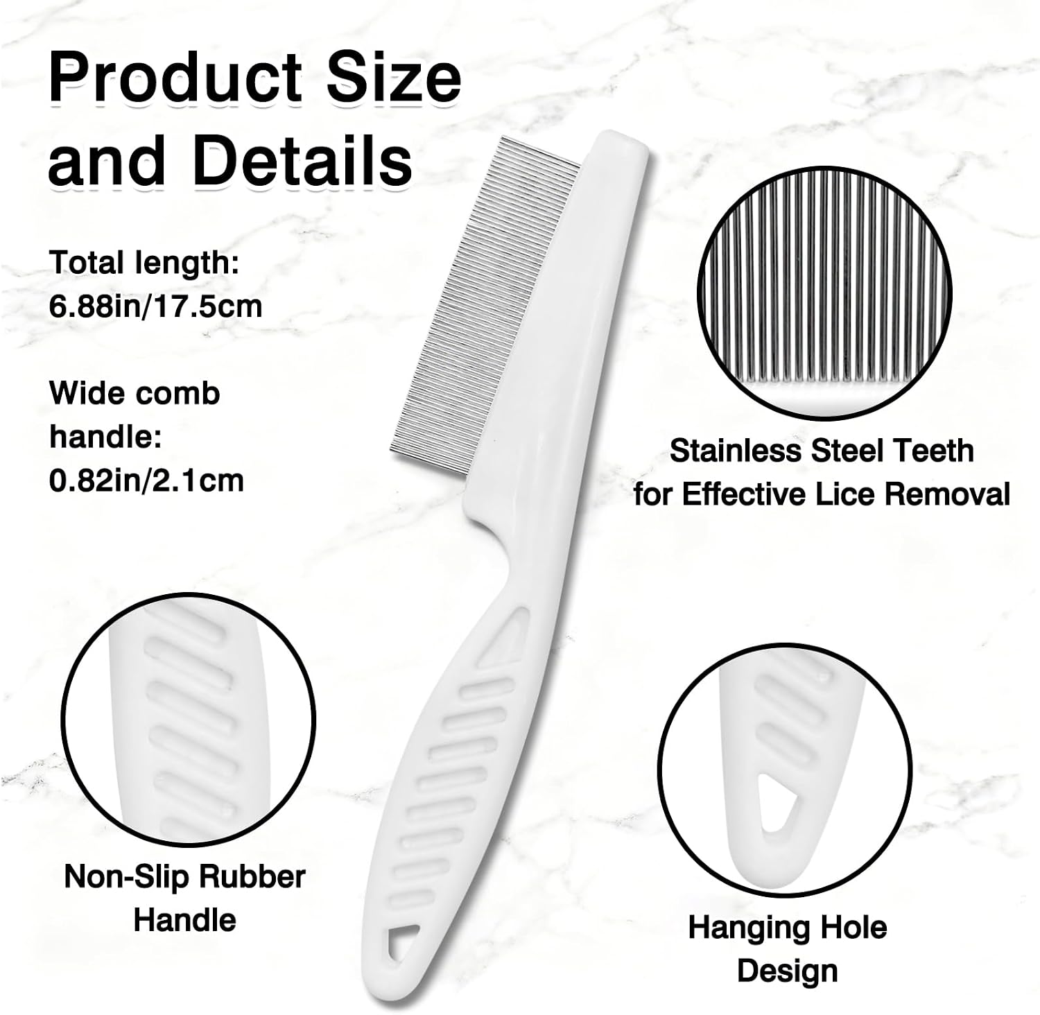 Three pieces of 55 TRENDS stainless steel fine-toothed combs laid out neatly.