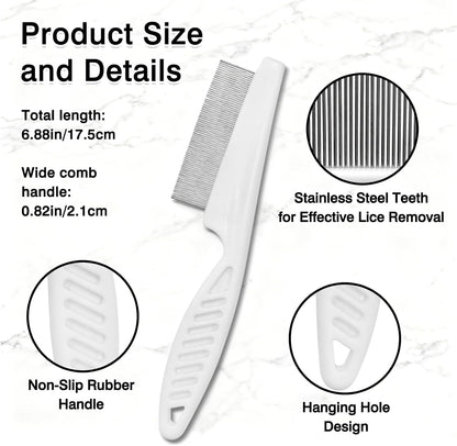 Three pieces of 55 TRENDS stainless steel fine-toothed combs laid out neatly.