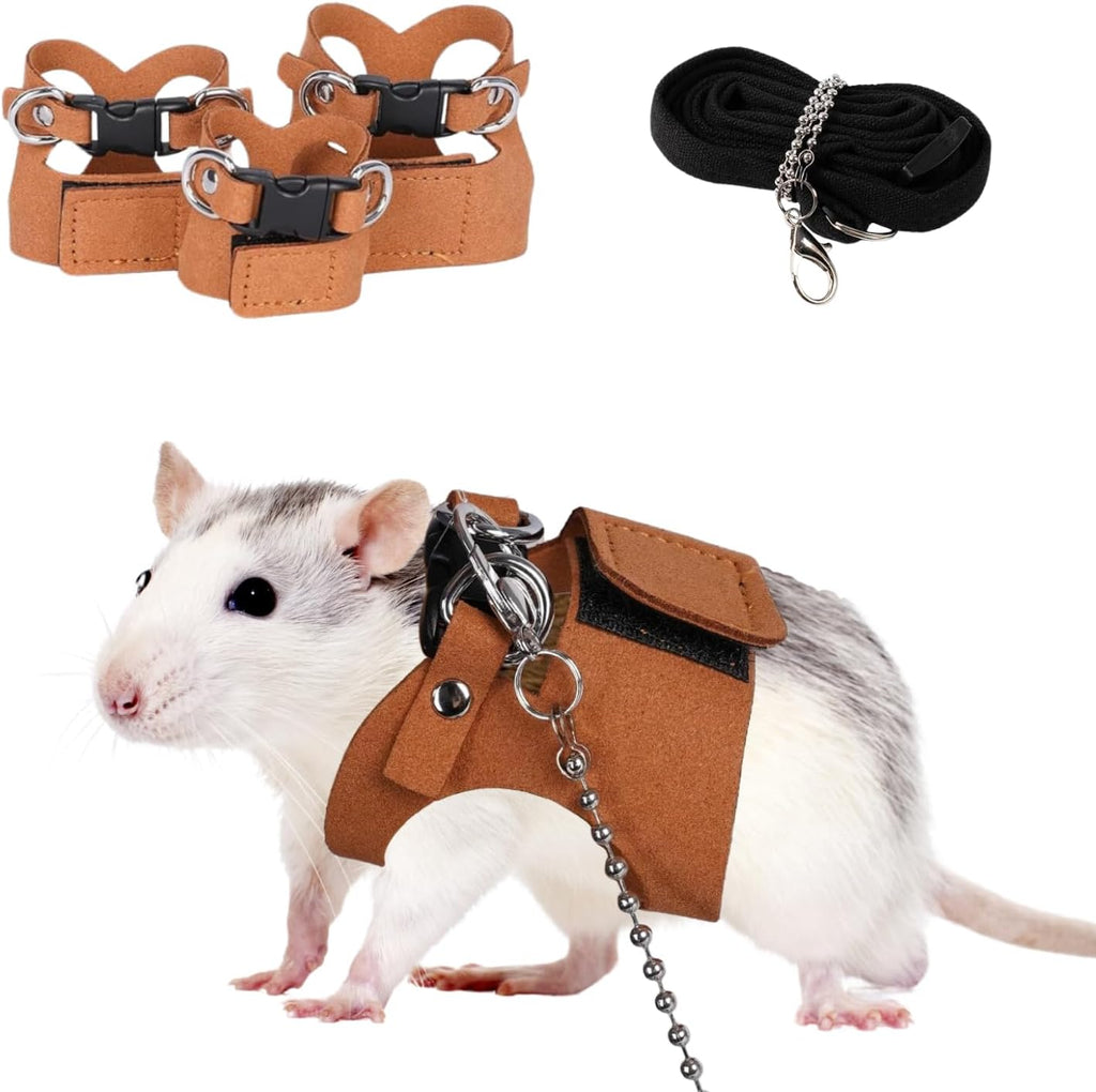 SEZDEKI small animal harness and leash set front view displaying brown leather vest