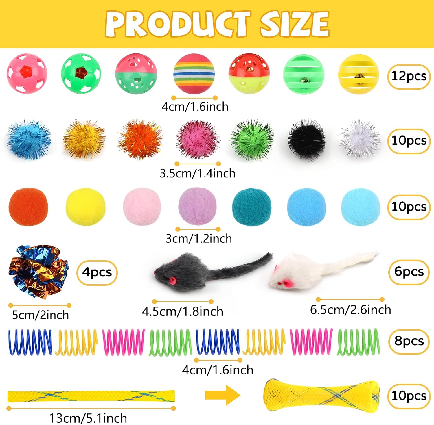 QUOZUO cat balls and springs set with colorful crinkle pom pom balls close up