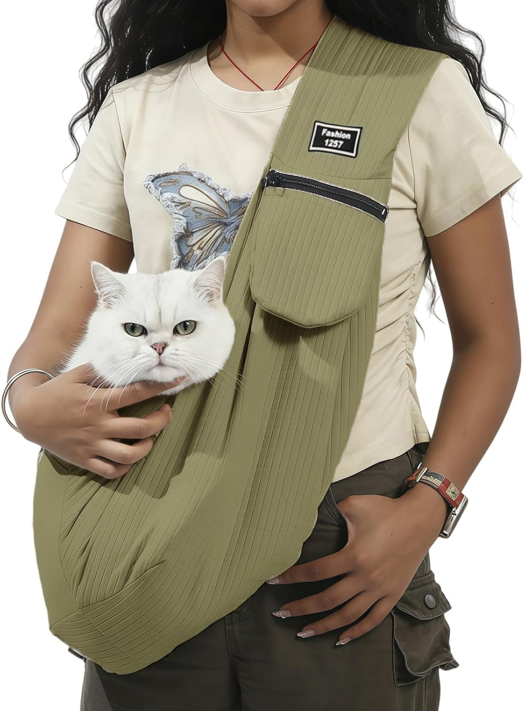 Zippered pocket on CYUmail dog sling for essentials