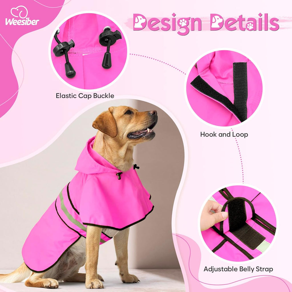 Waterproof pet rain jacket with adjustable belly straps for extra large dogs