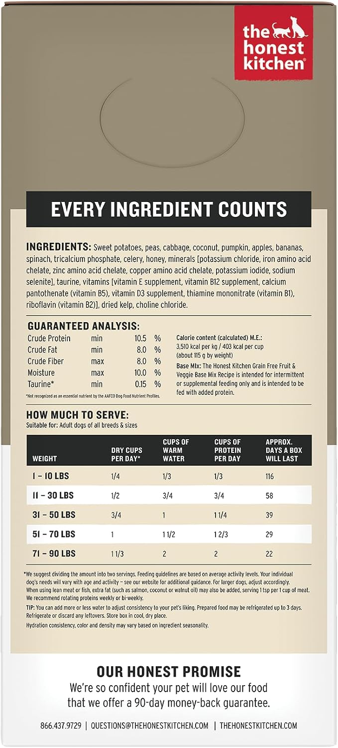 The Honest Kitchen dog food base mix packaging details