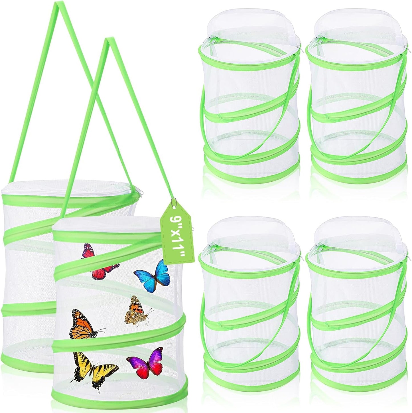 Sherr 6 Pack Butterfly Habitat Cage front view showing the clear white mesh pop up design
