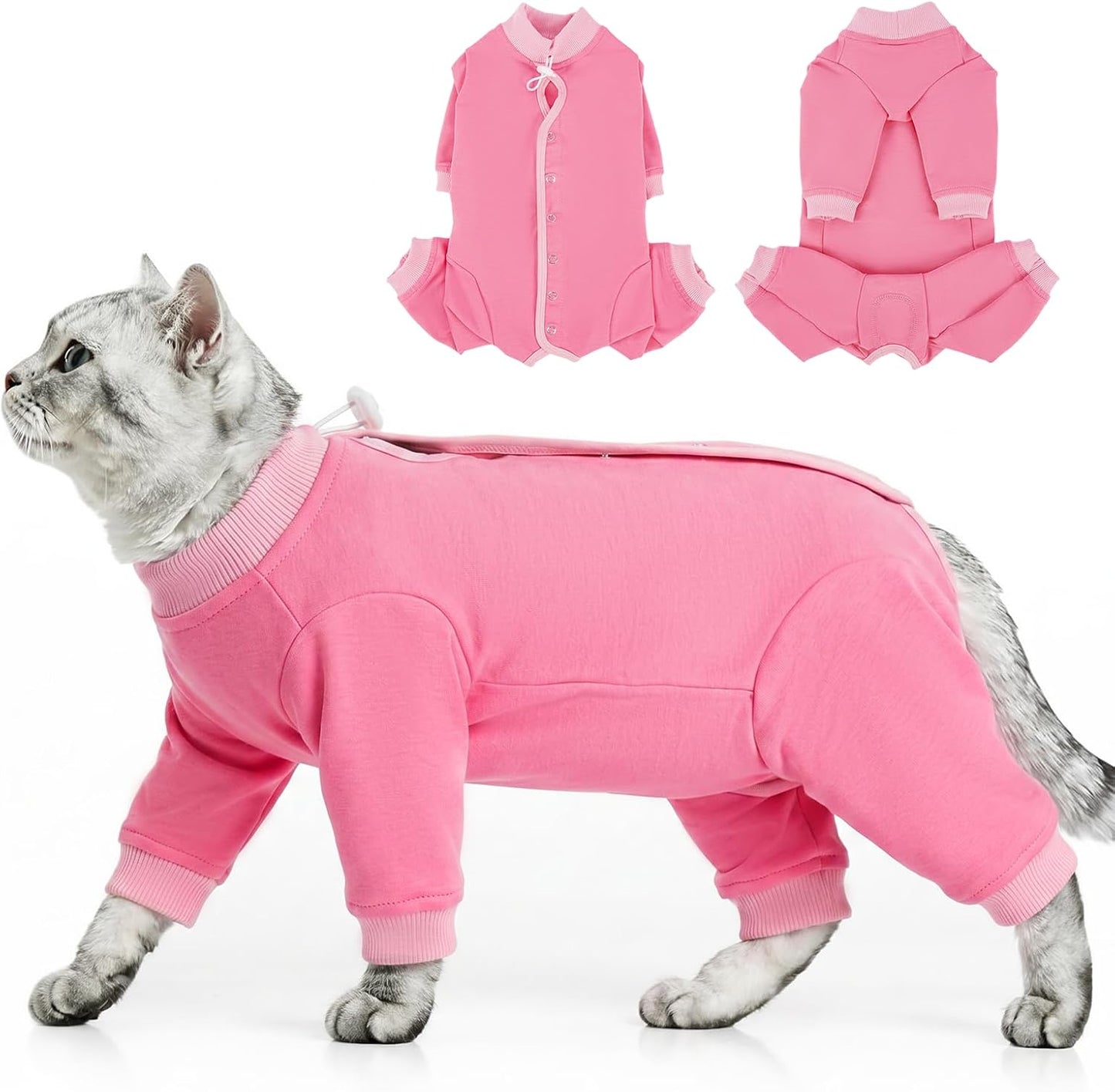 QBLEEV Cat Recovery Suit for Post Surgery, Spay Neuter Suit for Cats, Soft Stretchy Cotton Cat Onesie for Skin Diseases, Anti-Lick Surgical Shirt Pajamas for Abdominal Wound, Kitten Cone Alternative - Image 12