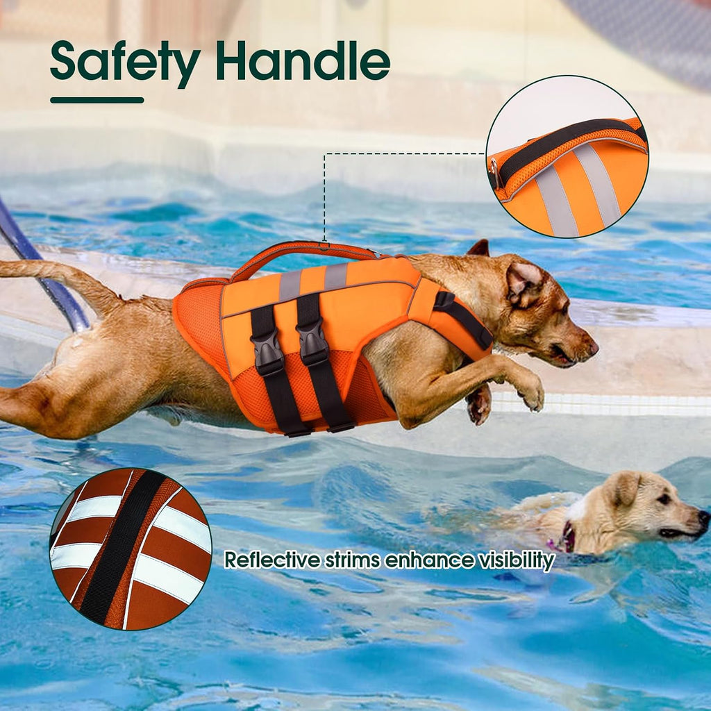 Kuoser dog life preserver adjustable belly straps and quick release buckles