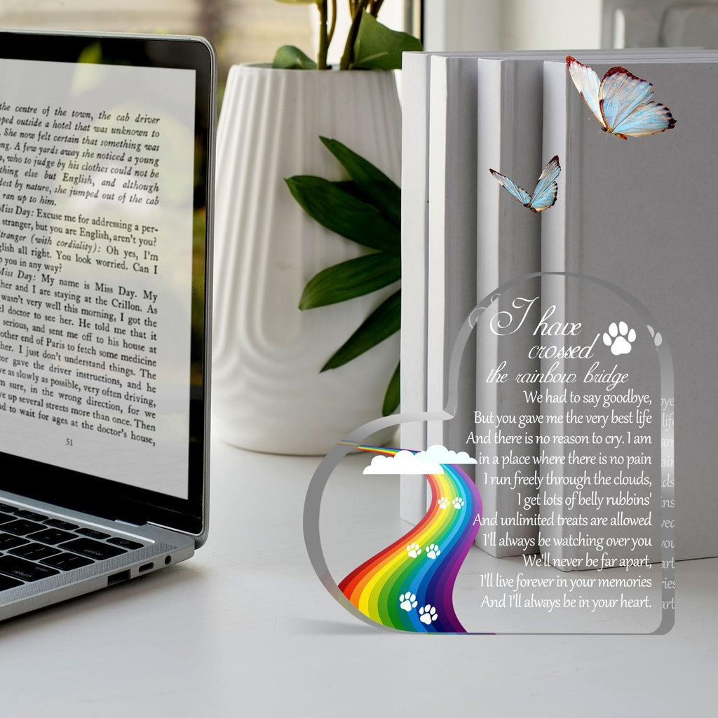 Clear acrylic dog loss condolence plaque in natural light