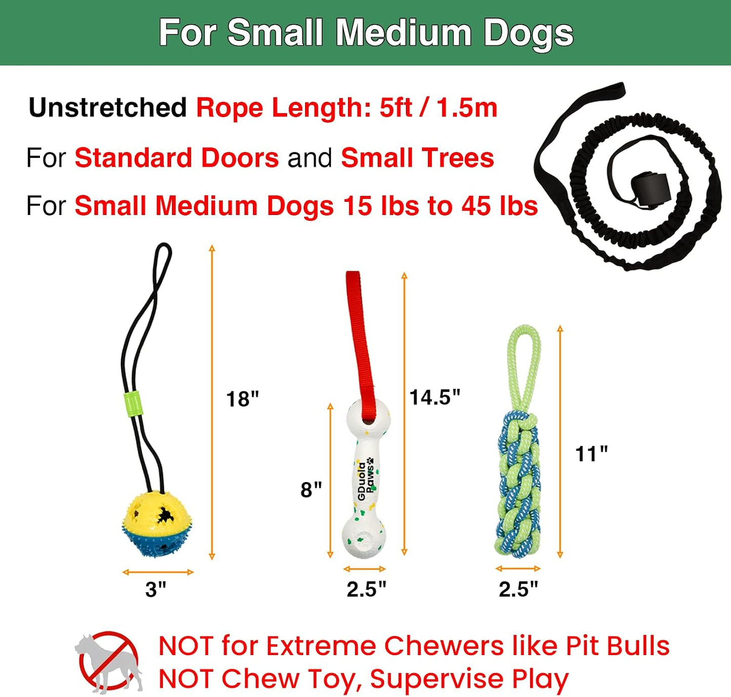 Three interchangeable dog chew toy attachments including cotton rope and lightweight bone