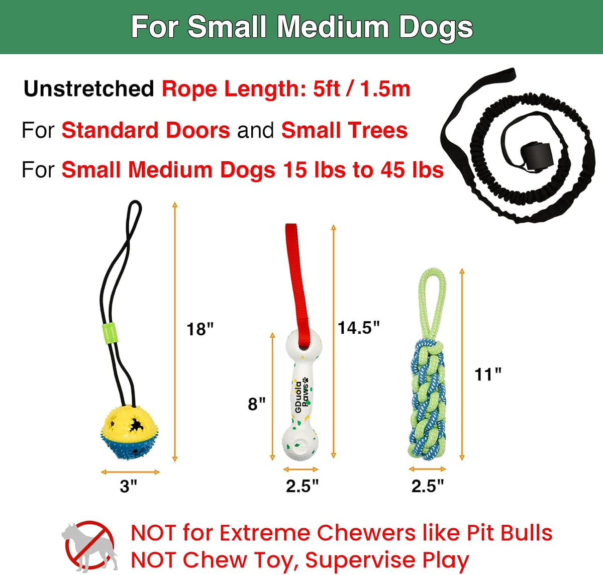 Three interchangeable dog chew toy attachments including cotton rope and lightweight bone
