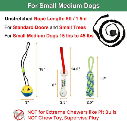 Three interchangeable dog chew toy attachments including cotton rope and lightweight bone