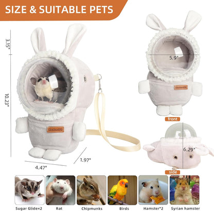 Hamster Carrier Rat Bag Cute Rabbit Shape Small Animal Sugar Glider Travel Pouch Gerbil Hedgehog Portable Travel Carrier Outdoor Hangbag Grey Squirrel Rat Carrier (Grey) - Image 3