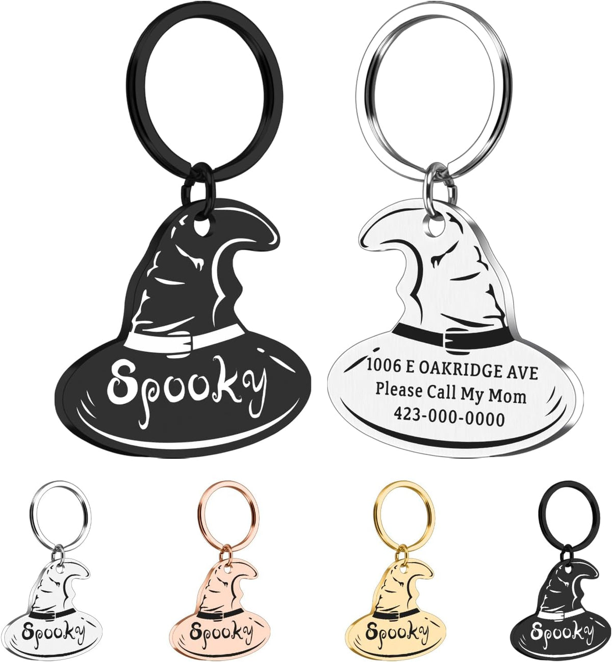 Personalized Magic Hats Cat ID Tags with Name-Halloween Gothic Collar for Pet Lovers Owners,Custom Spooky Halloween Dog Accessories,Boo Basket Suffers,Fall Gift for Pets (Lunar Phase Witch Hat) - Image 12