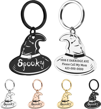 Personalized Magic Hats Cat ID Tags with Name-Halloween Gothic Collar for Pet Lovers Owners,Custom Spooky Halloween Dog Accessories,Boo Basket Suffers,Fall Gift for Pets (Lunar Phase Witch Hat) - Image 12