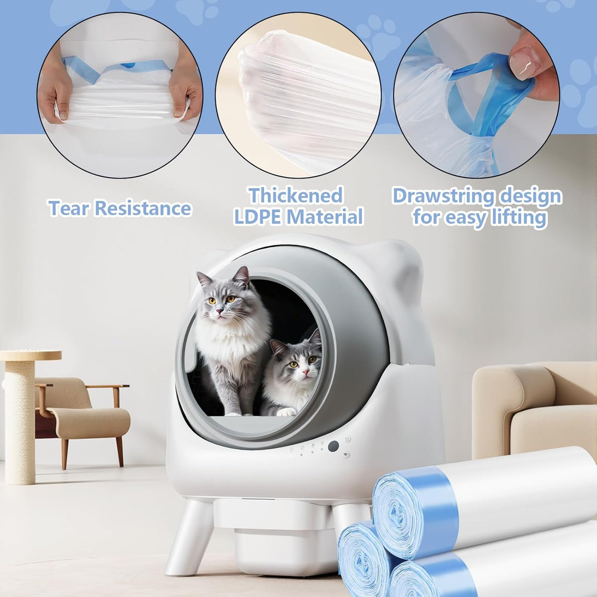 Side view of the automatic cat litter box liner dimensions measuring 26 inches by 11.8 inches.