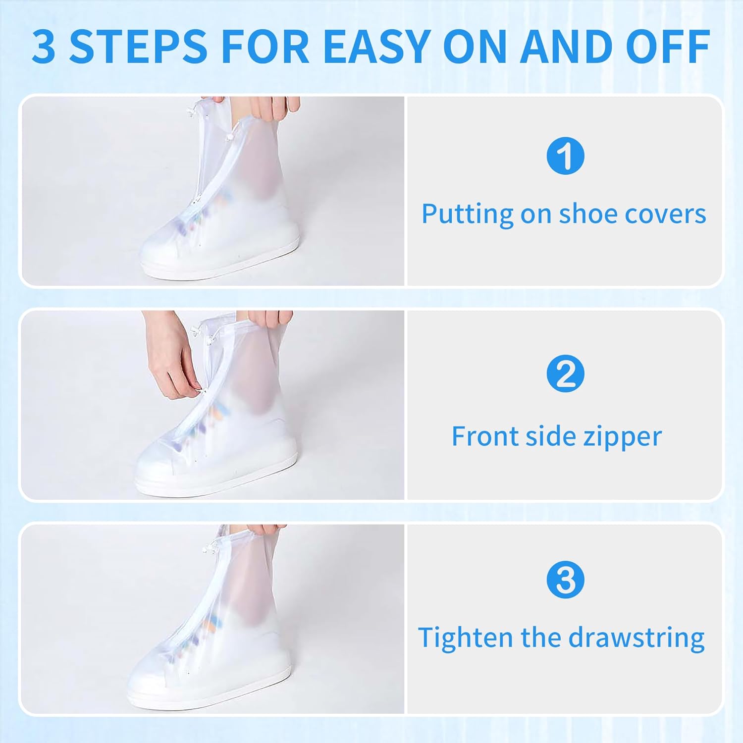 Medium size black protective rain overshoes shown protecting sneakers from mud.