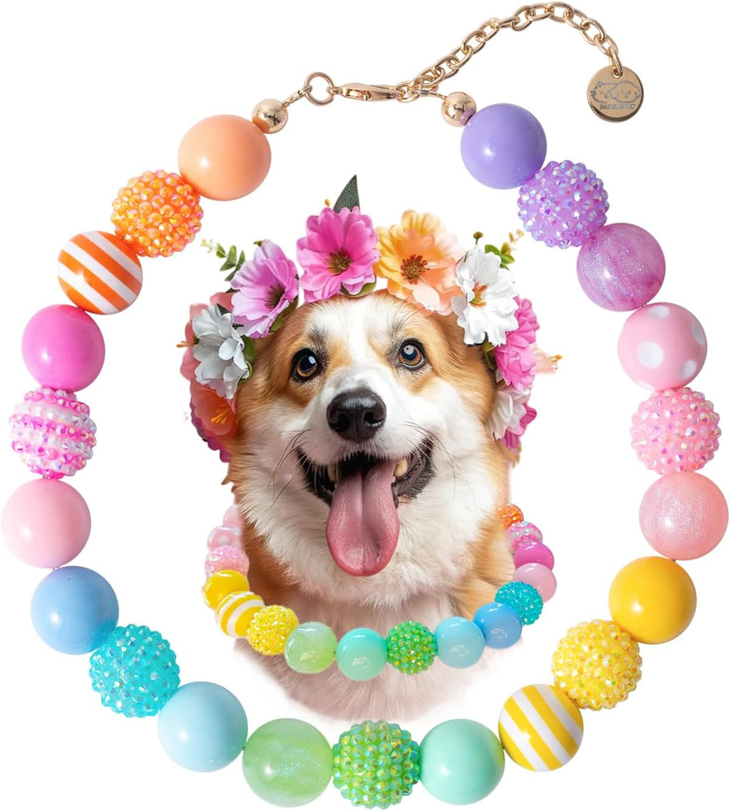 Pearl Collar Beaded Dog Collar Necklace Coloful Beads Adjustable Rhinestone Jewelry Pet Pearl Collar for Small, Medium/Large Dogs18"+3",Coloful Pearl - Image 15