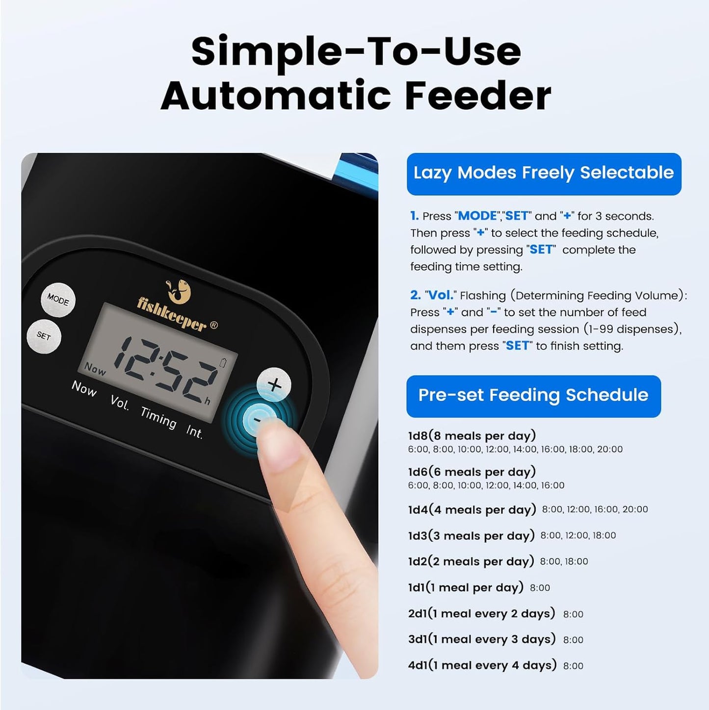 fishkeeper automatic pond fish feeder tip proof black base stability view