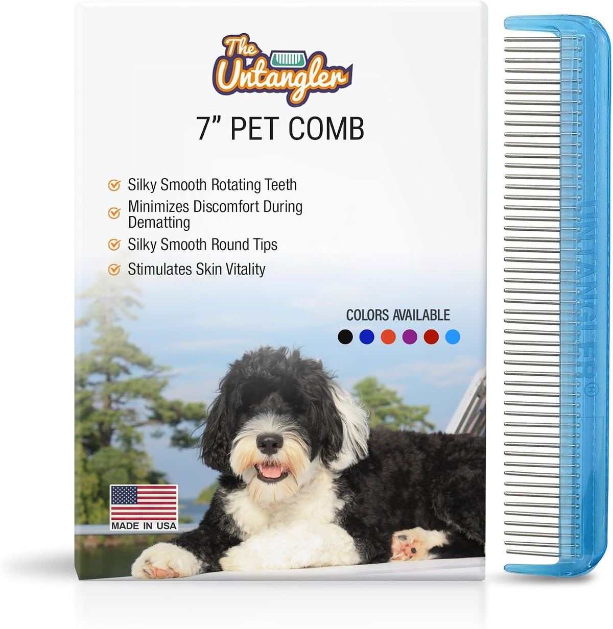 Pet comb for easy mat removal - silky smooth rotating teeth untangles without causing pain to pets. (7", Purple) - Image 11