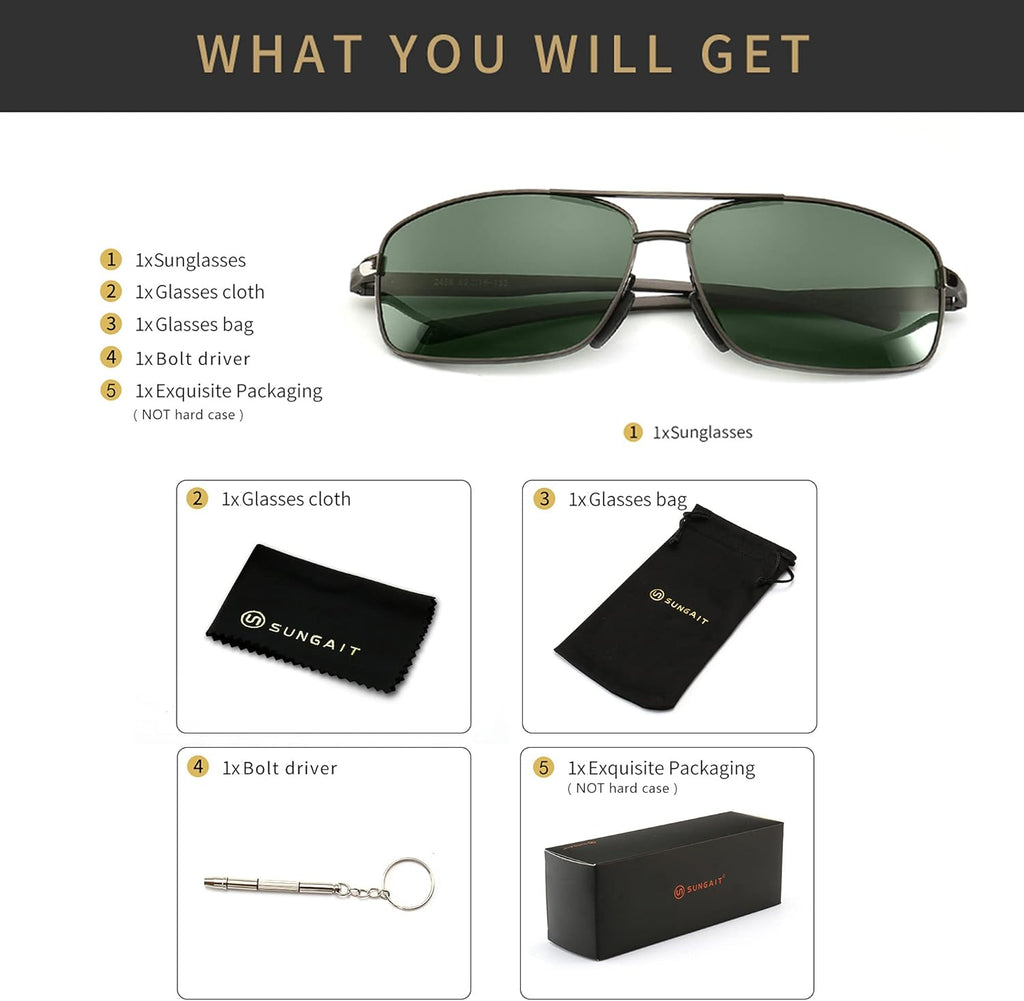 SUNGAIT premium lightweight sports sunglasses showcasing the sleek rectangular dark lenses