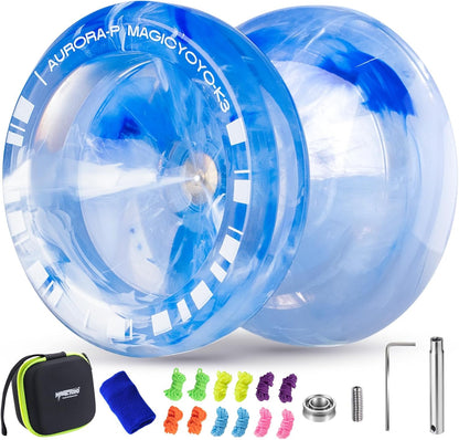 Magicyoyo K3 Aurora-p responsive yoyo front view in blue and white
