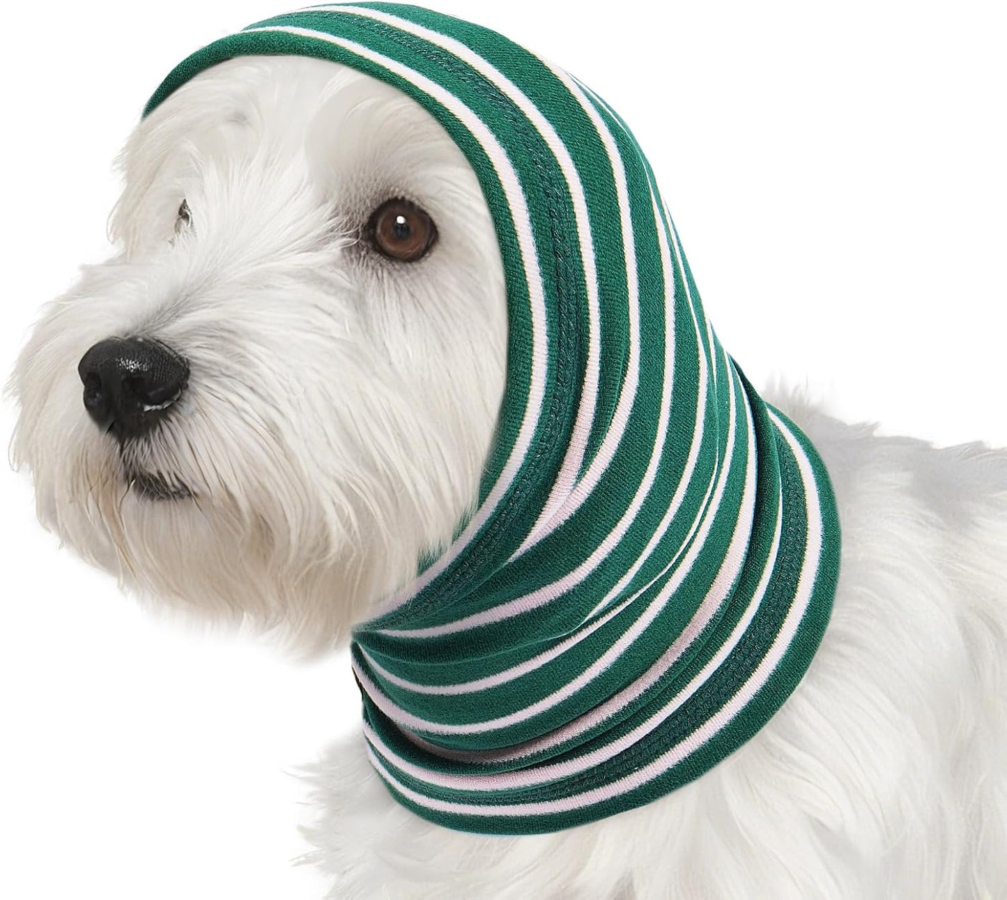 Nanaki calming hoodie dog ear cover front view green striped anxiety relief wrap