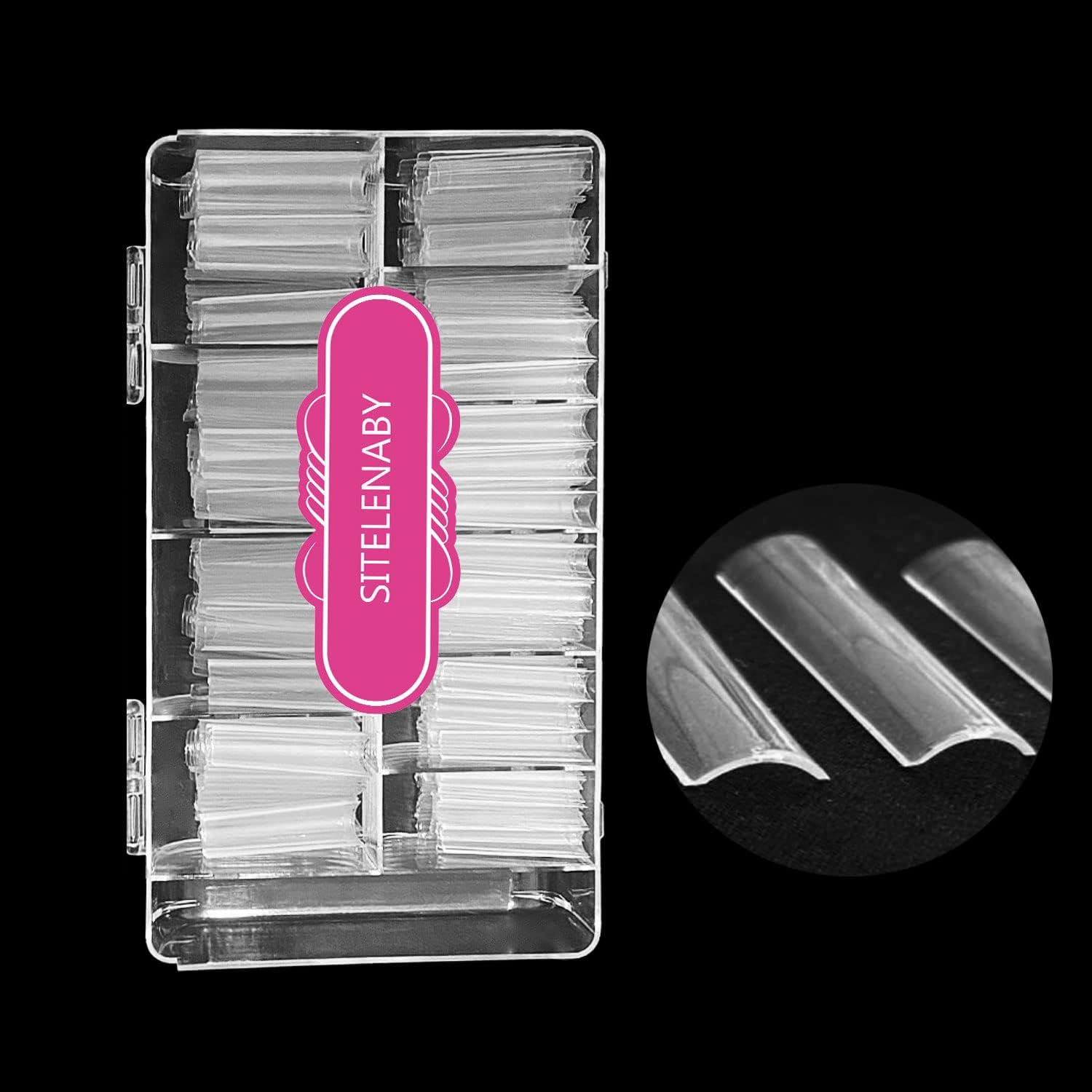 SITELENABY XXL square nail tips in a clear 500 piece organized manicure box