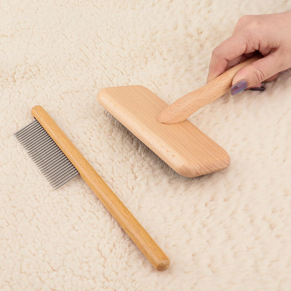 Haetyieh sheepskin wool brush and carpet rake front view