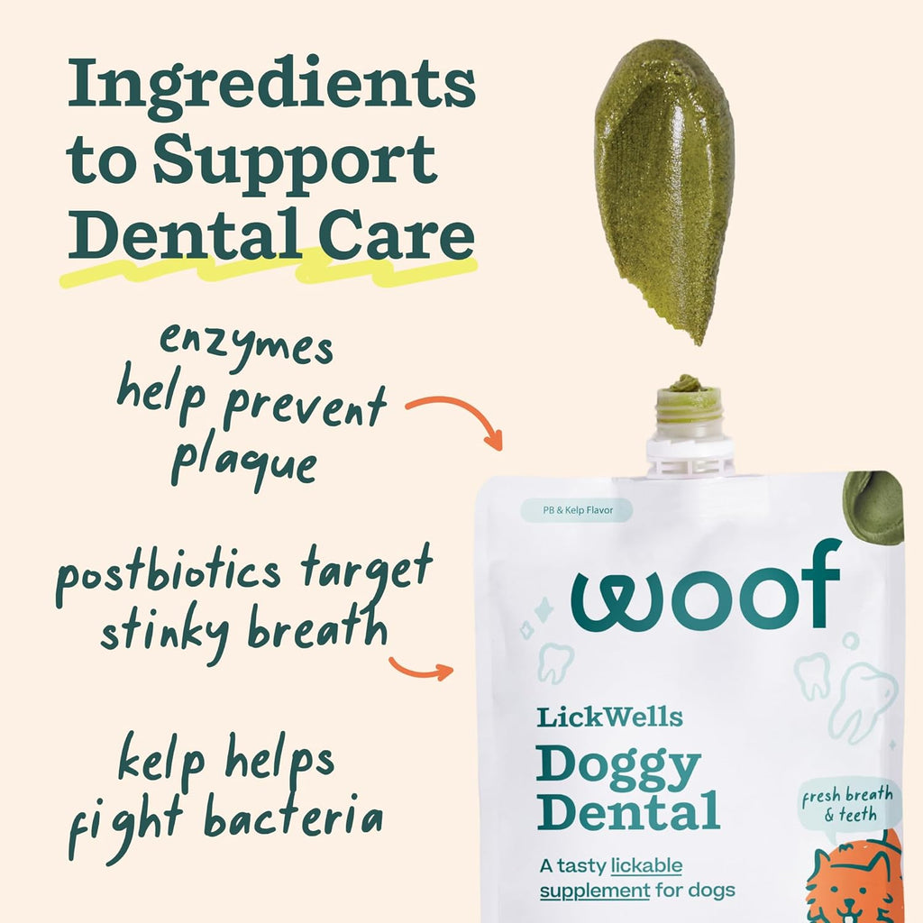 Premium pet oral care supplement by WOOF for tartar control.