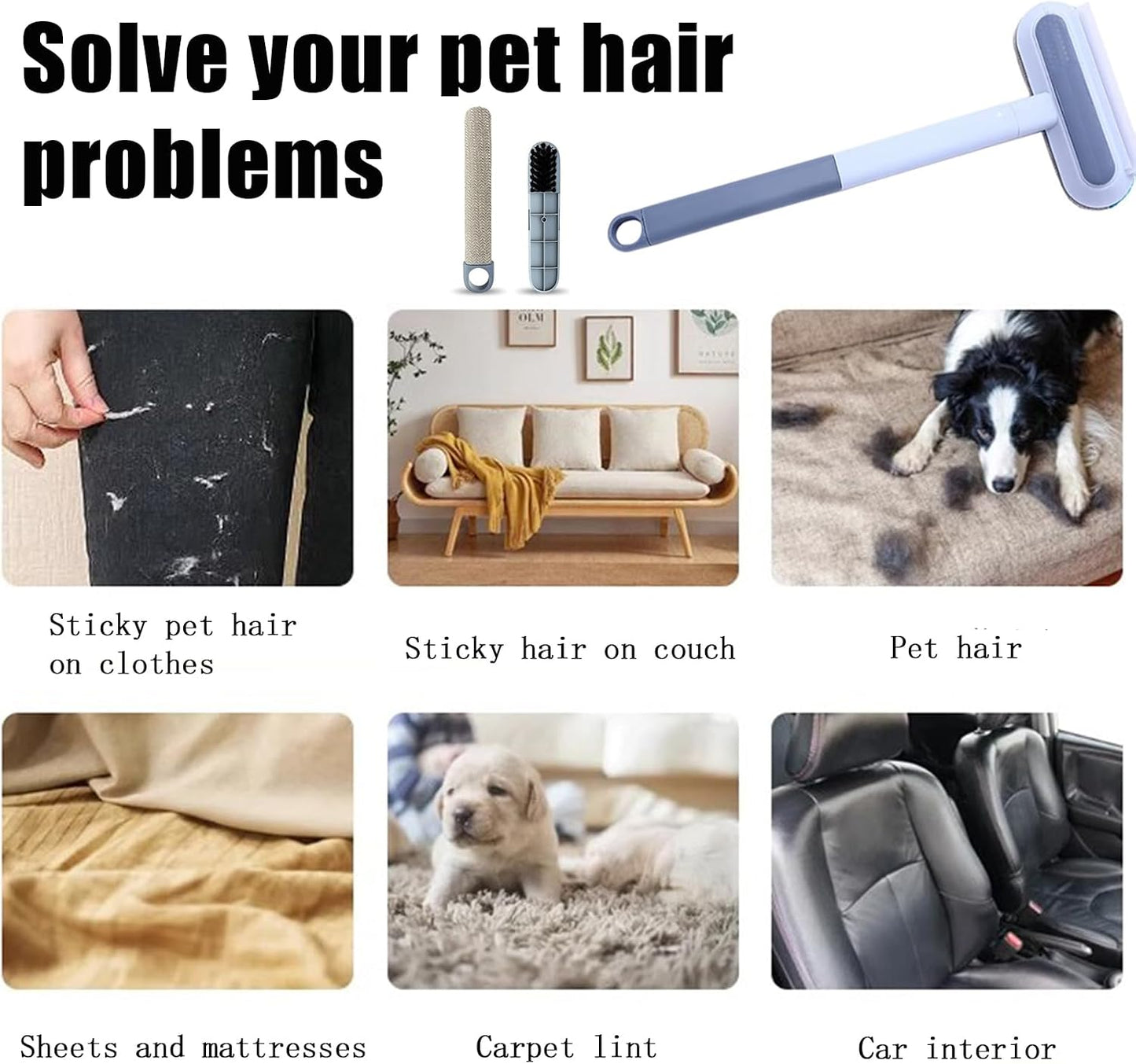 Multi-functional pet cleaning brush used to detail car seats and interiors