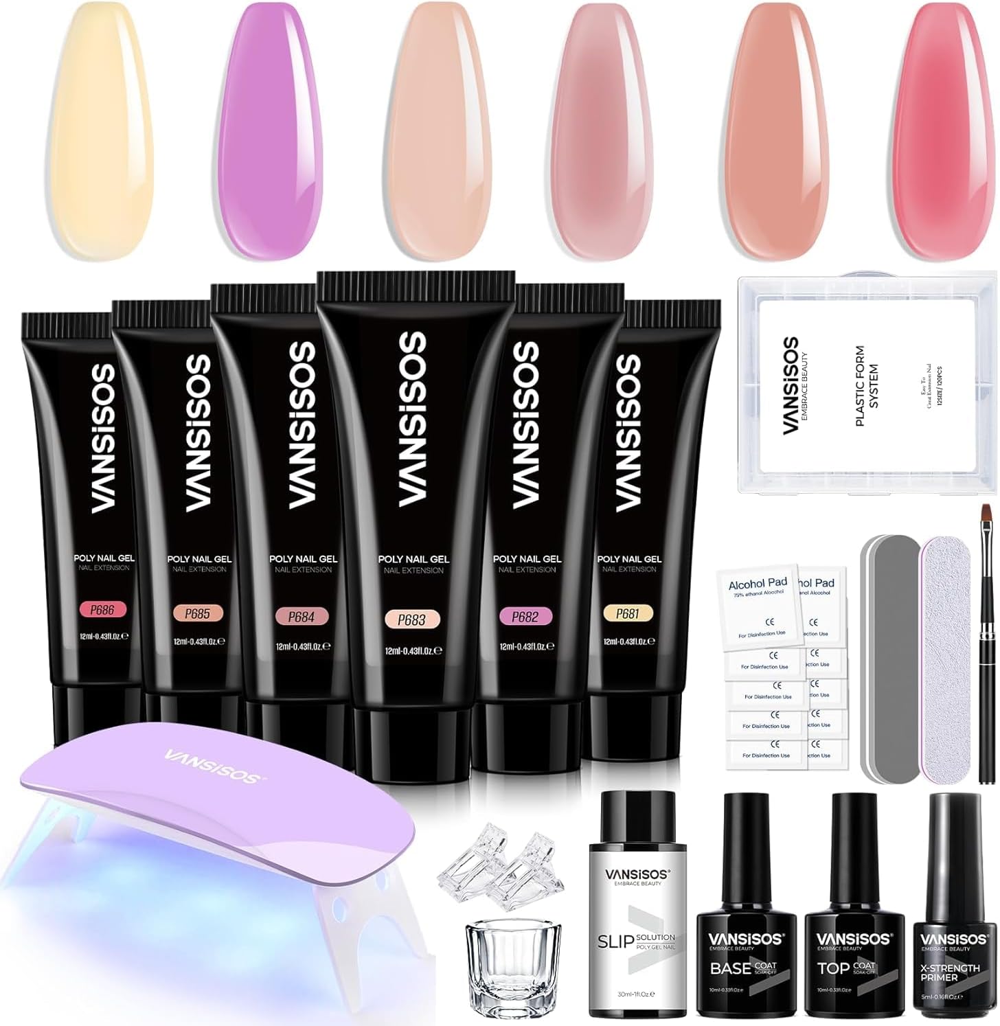 Vansisos fluorescent poly gel nail extension kit full set front view